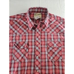 Wrangler Shirt Men's Size 2XL Red Plaid Aqua Western Pearl Snap Short Sleeve